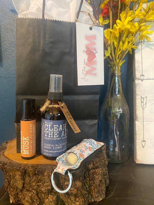 Mother's Day Gift Set: Room Spray, Perfume Roller, & Lip Balm with Keychain Holder